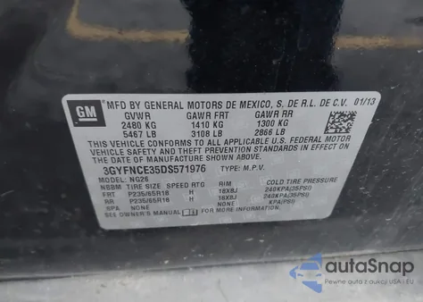 2013 Cadillac Srx Luxury Collection z USA, uszkodzony, nr VIN 3GYFNCE35DS571976